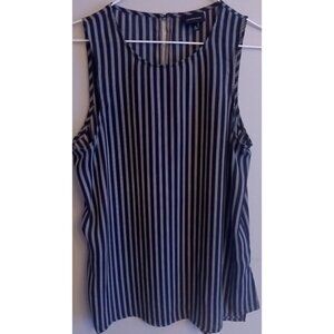 Women's Who What Wear Small Black White Stripe Sleeveless Tank Keyhole Back